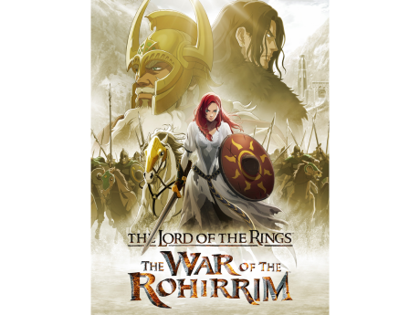 Illustration of a red-haired warrior woman with an army behind her.
