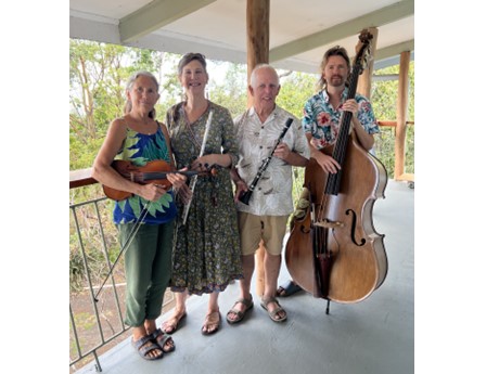 Photo of South Hawaii Symphony Quartet posing with musical instruments
