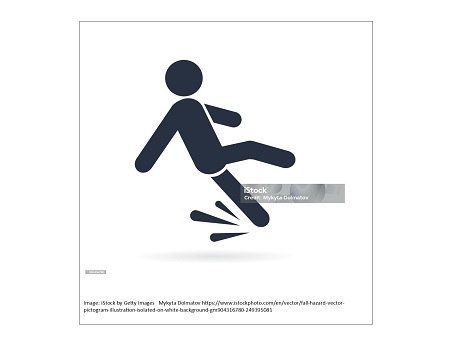 Abstract black silhouette of a generic human tipping backwards, about to fall.