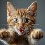 Orange kitten looking surprised