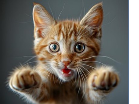 Orange kitten looking surprised