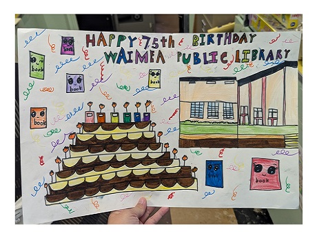poster with book birthday cake