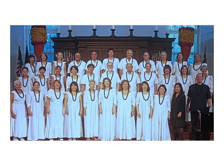 Color group photo of Honolulu community choir Voices of Aloha