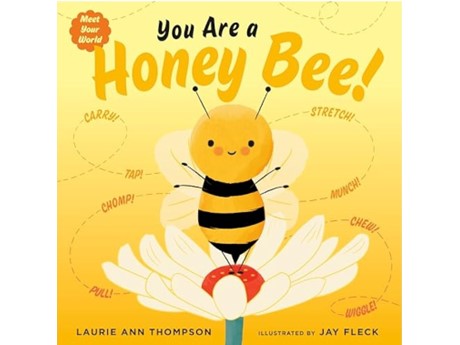 Book cover featuring an illustrated honeybee standing on a flower in front of a yellow background.