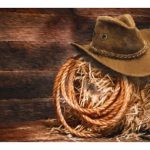 hay bale, lasso, and cowboy hat