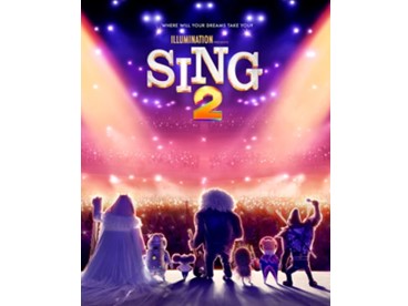 Sing 2 movie poster animals on stage facing crowd