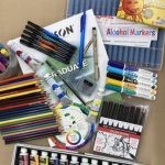 A pile of art supplies