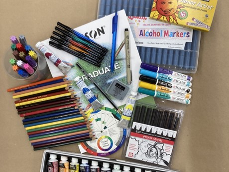 A pile of art supplies
