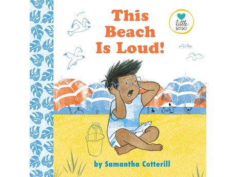 Book cover featuring an illustrated boy covering his ears while sitting on a beach.