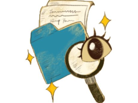 clipart of a folder, a magnifying glass, and an eye