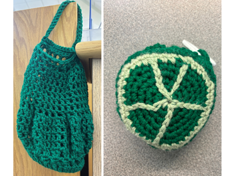 Green Crocheted Bag and Crocheted Lime