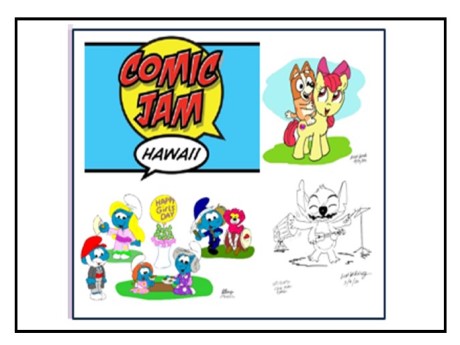 comic jam hawaii logo and assorted pictures by artist Rich Rodriguez