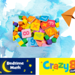 Splash background with colorful number tiles and an origami paper plane