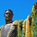 King Kamehameha III statue with floral lei