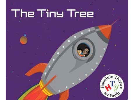 A cartoon of a kid and his dad riding in a rocket ship, with the HTY logo on the bottom right-hand corner