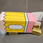 pencil papercraft box with cardstock and filled with chocolate