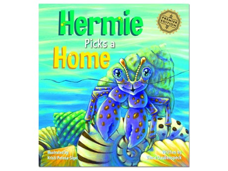 Book cover featuring an illustrated hermit crab atop various seashells