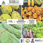 Event flyer featuring ʻulu, citrus, luʻau leaves and assorted vegetables.