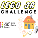 Text reads "LEGO Jr. Challenge". Image of a lego house and lego bricks