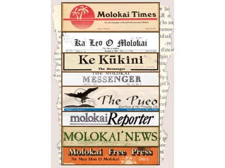 A collection of various historical Molokai newspapers displayed together, showcasing different nameplates.
