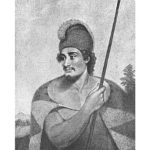 drawing of a man wearing feather cape and helmet