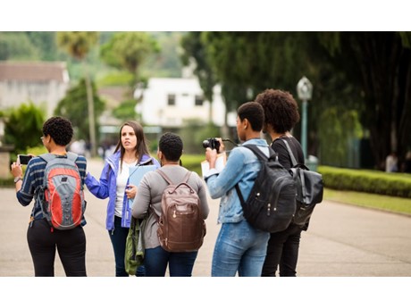 A group of students on a college tour