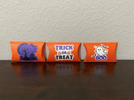 3 orange treat pillow boxes