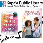 On the left, there is a picture of the book The Sun is Also a Star by Nicola Yoon, accompanied by the movie poster on the right. In the background is a graphic of a film strip.