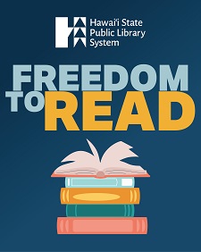 Freedom to Read text with stack of books