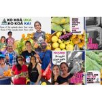 A colorful collage of smiling faces and fresh produce