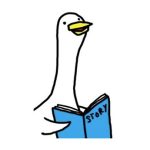 White goose holding blue book