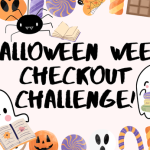Cute ghosts and spider surround text reading "Halloween week checkout challenge"