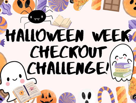 Cute ghosts and spider surround text reading "Halloween week checkout challenge"