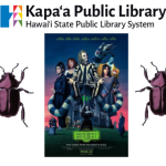 Image shows movie poster for Beetlejuice, Beetlejuice with an image of a purple beetle on each side of the poster.