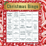 candycane background, with a sample BINGO card