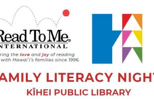 rtmi international and HSPLS logos, and the text "family literacy night kihei public library"