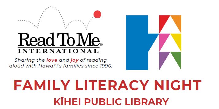 rtmi international and HSPLS logos, and the text "family literacy night kihei public library"