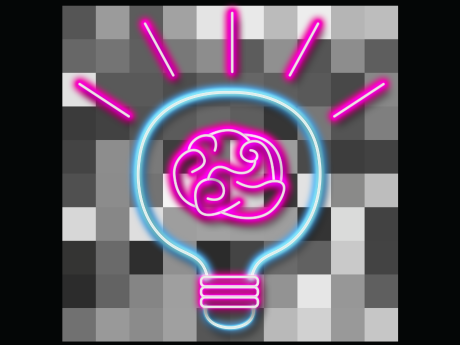 neon lightbulb with a brain inside, distorted