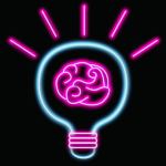 neon lightbulb with brain inside