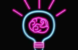 neon lightbulb with brain inside