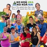 A colorful collage of smiling faces and fresh produce