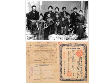 B/w Okinawan family & copy of passport/paperwork