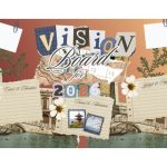 vision board with post it notes ripped paper and floral decorations