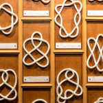 Various styles of knots partitioned off in frames, with labels underneath each type of knot.