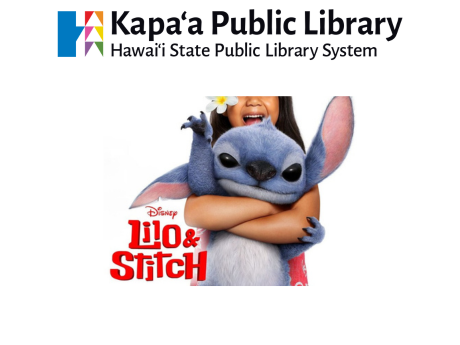 Lilo & Stitch movie poster is shown, to promote kids movie night, at Kapaa Public Library.