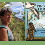 woman in forest and book cover for finding home