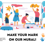 image of children painting a mural, balloons, handprints