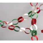 paper chains made of red, white, and green paper