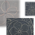 Three examples of sashiko stitching in 3 different flower patterns