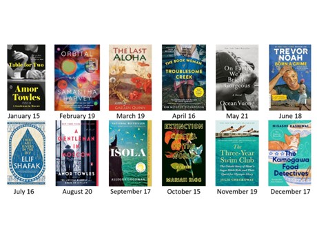 Calendar of 12 book covers with corresponding dates.